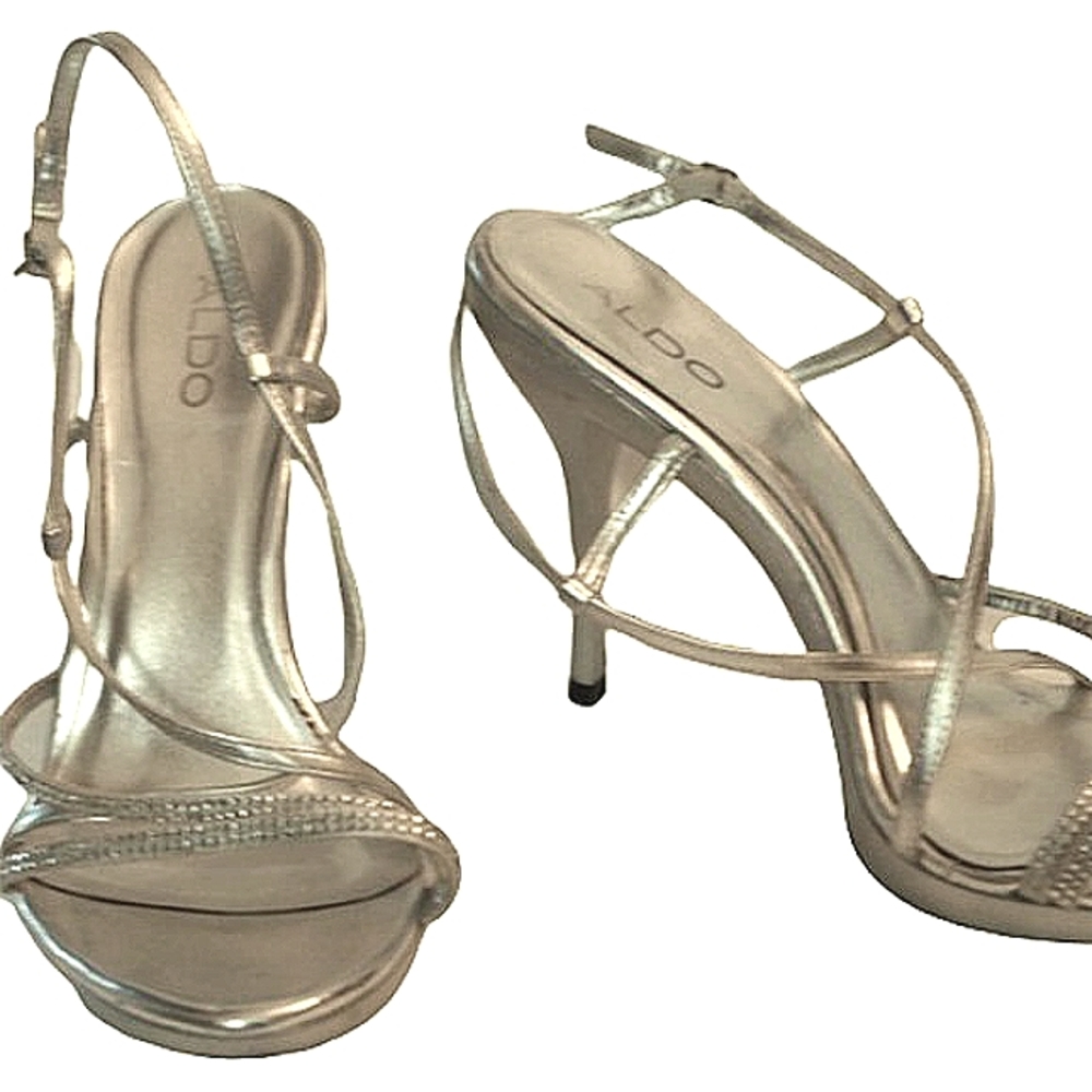 Aldo Silver Strappy Rhinestone Stiletto Sandals- Sz. 9/39
